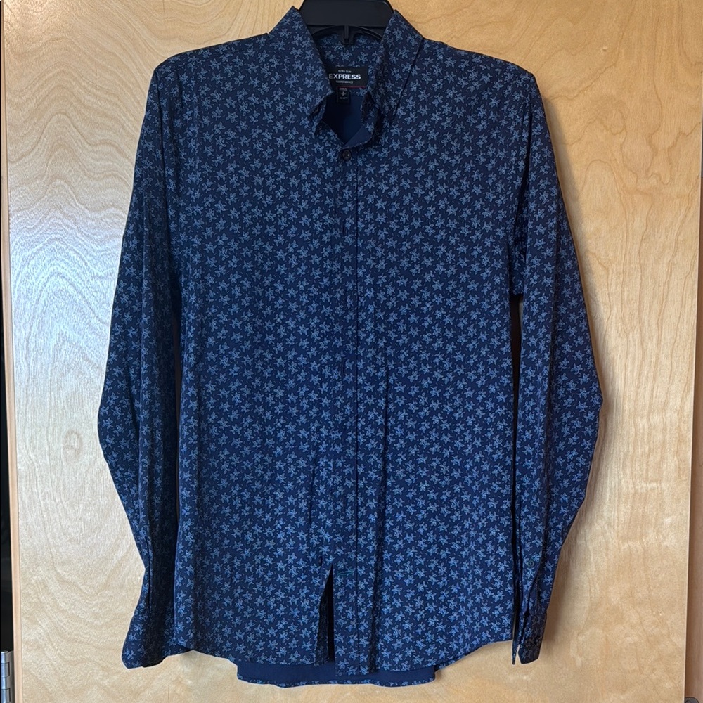 Express Men’s Blue Button Down Shirt with Pattern